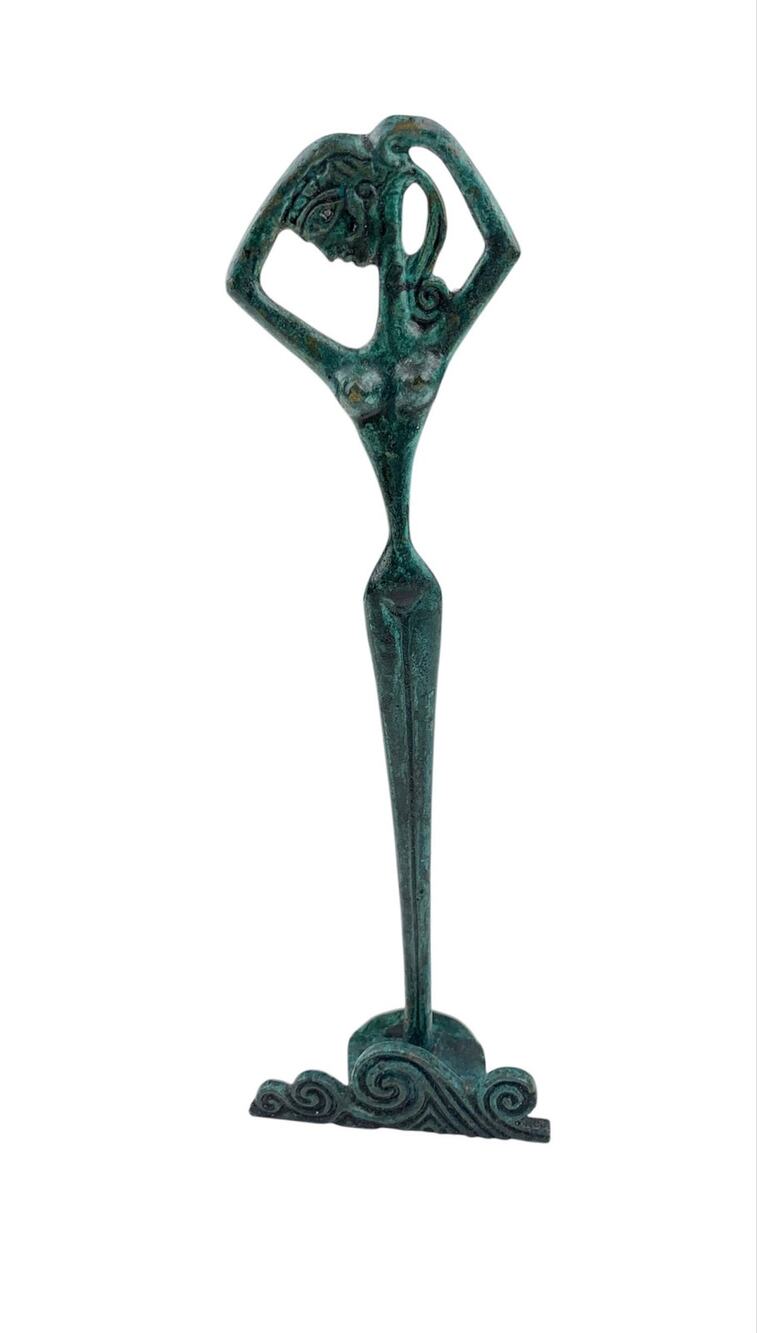 Greek Stylized Metal Sculpture Female Figure Aphrodite Etruscan Goddess 7"